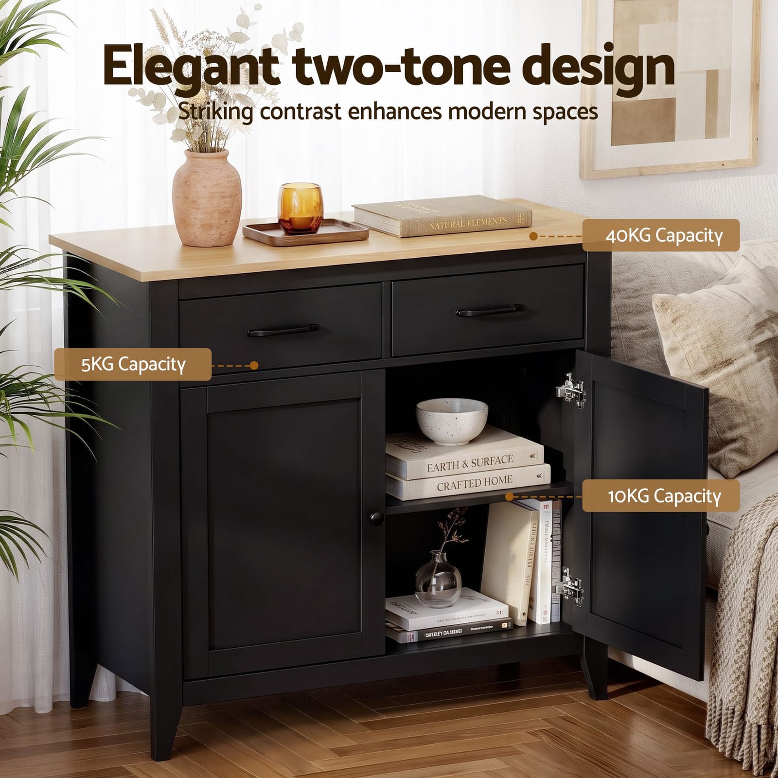 Black Buffet Cabinet Storage 90x40x82cm