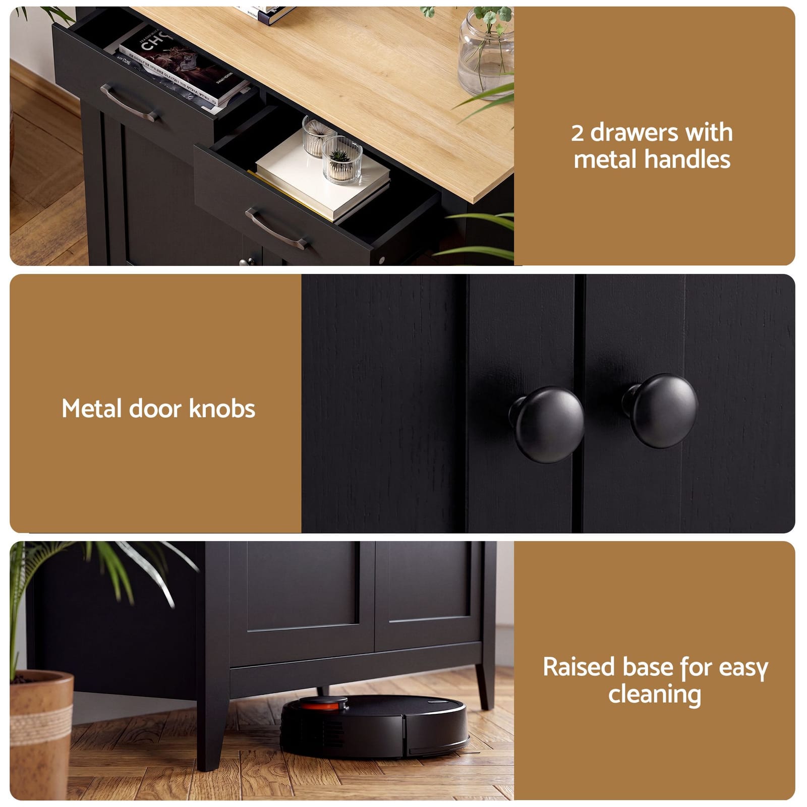 Black Buffet Cabinet Storage 90x40x82cm
