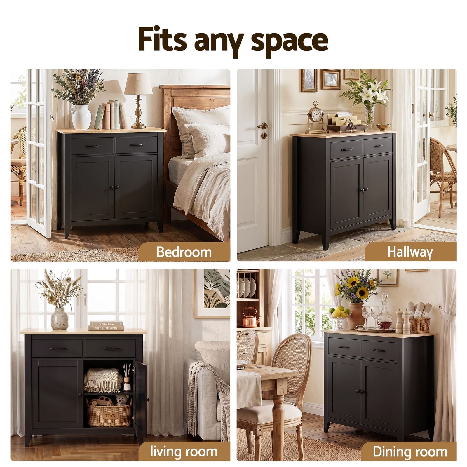 Black Buffet Cabinet Storage 90x40x82cm