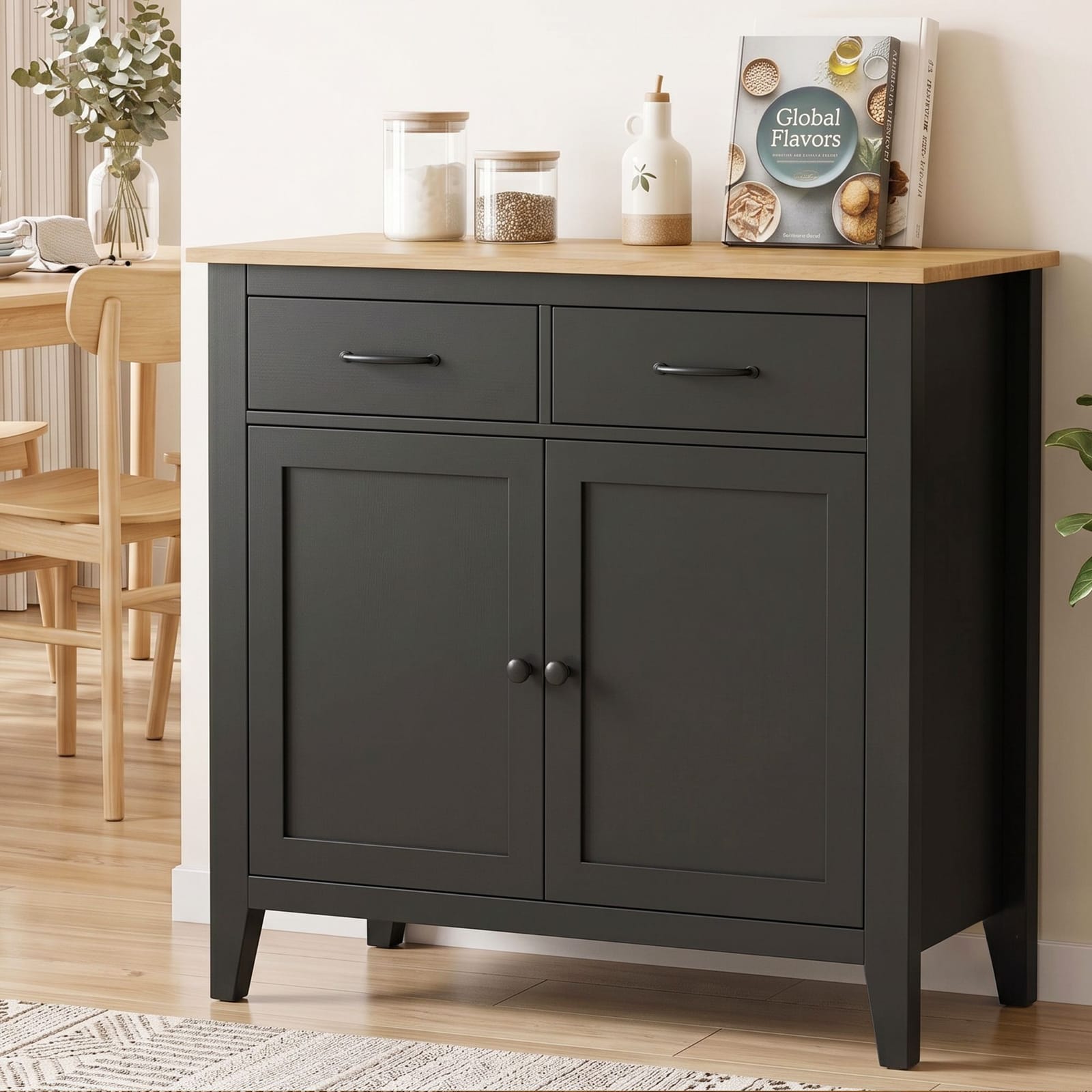Black Buffet Cabinet Storage 90x40x82cm