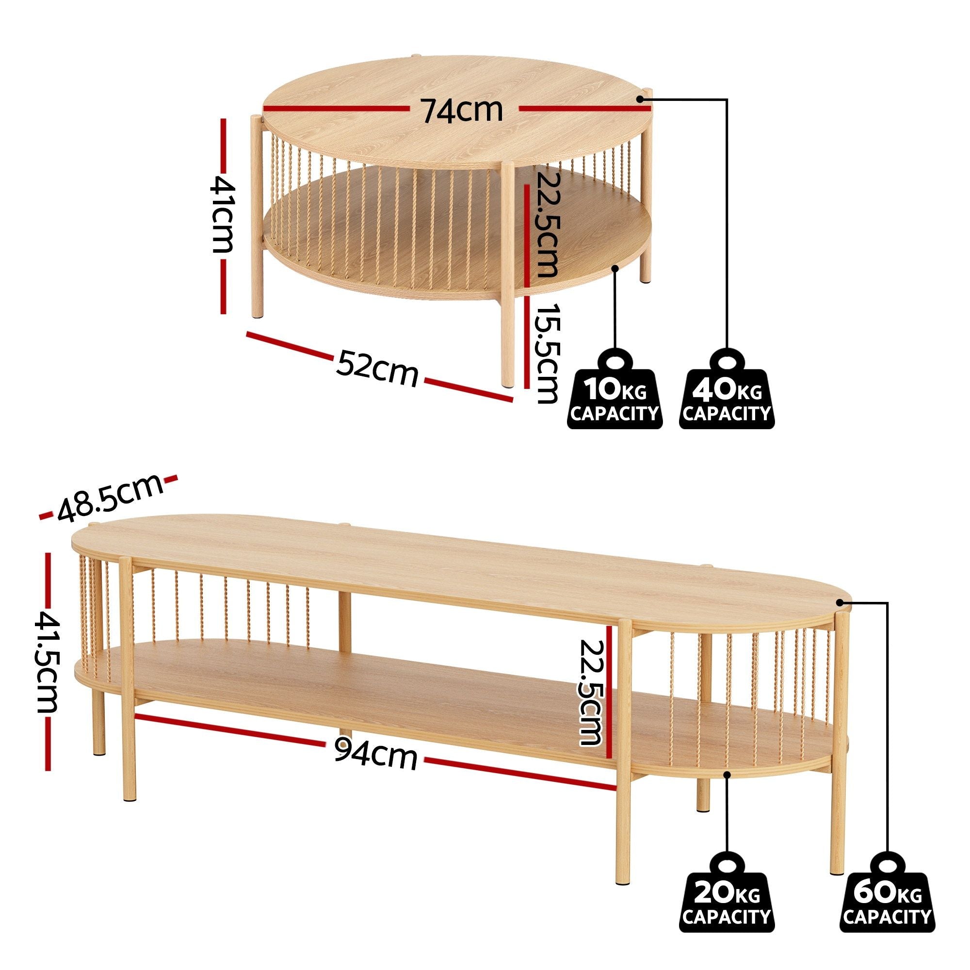 Artiss TV Unit Coffee Table Set Pine Storage | Simpledeals