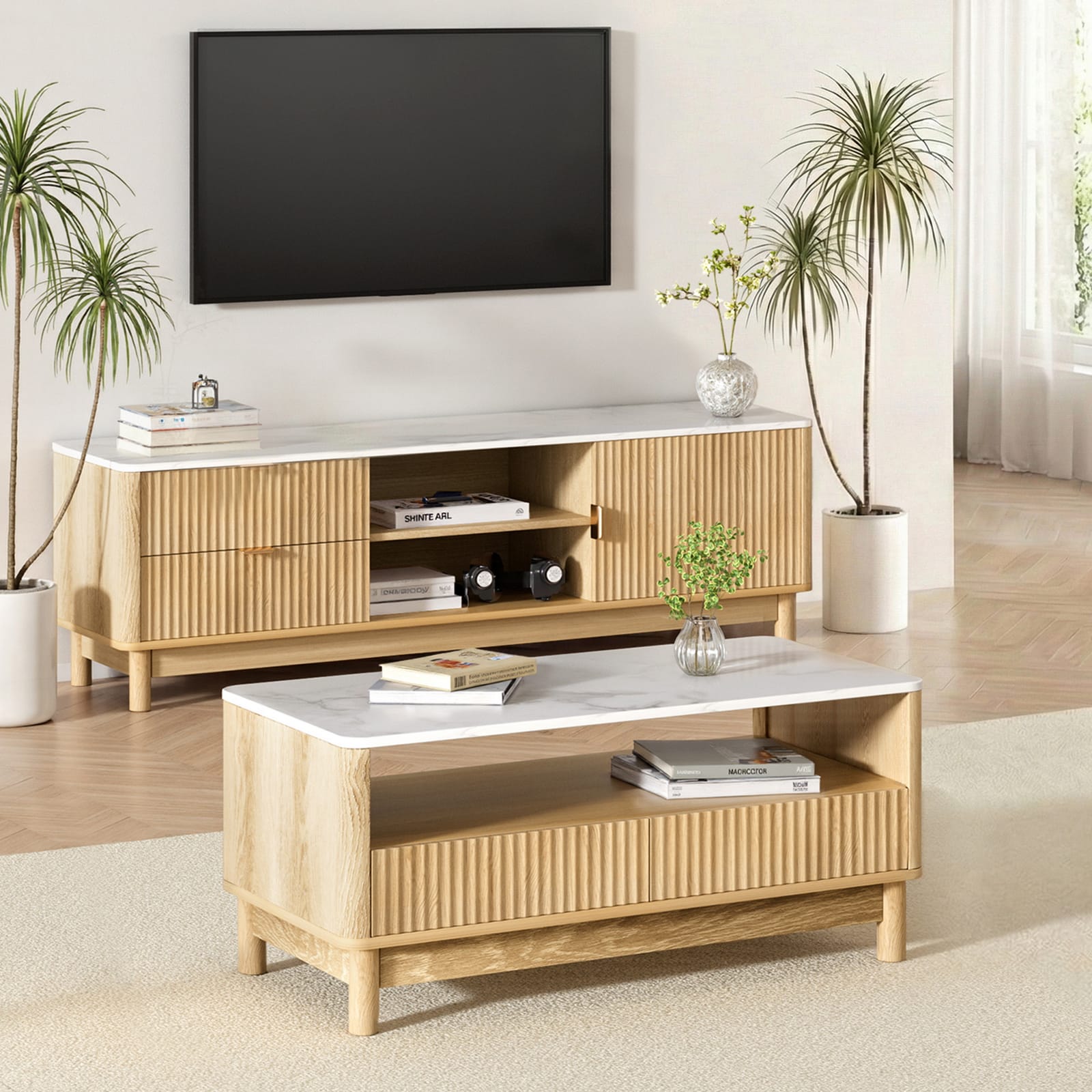 Pine Tv Unit Storage Set 150x40x47cm