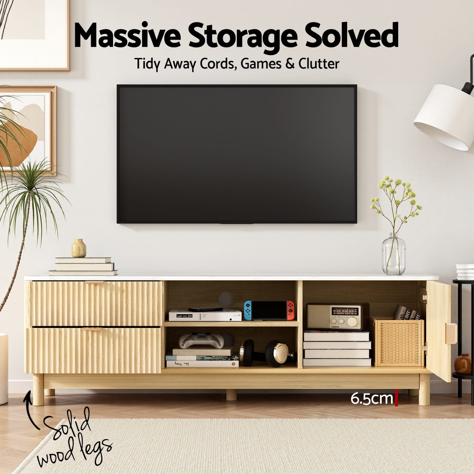 Pine Tv Unit Storage Set 150x40x47cm