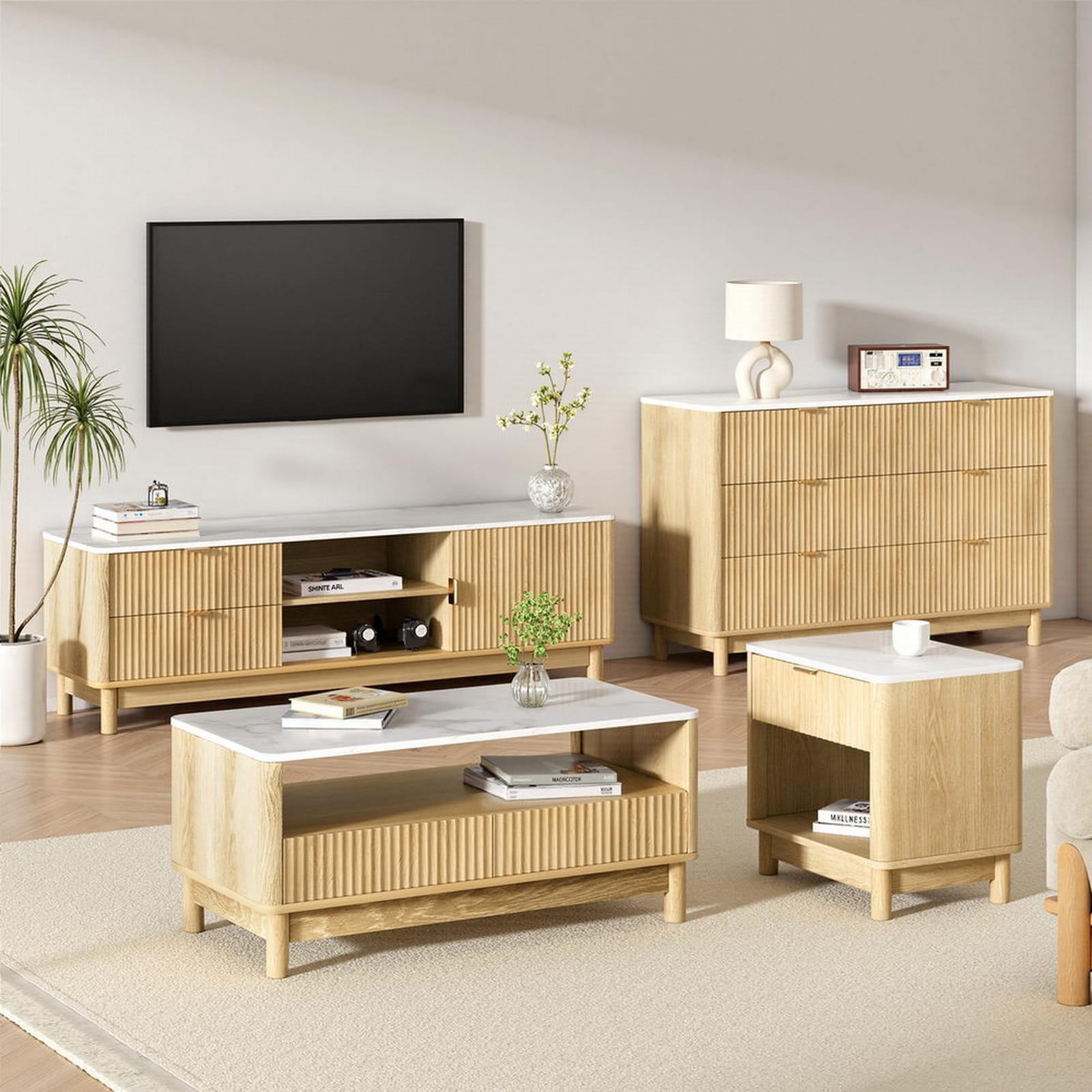 Pine Tv Unit Storage Set 150x40x47cm