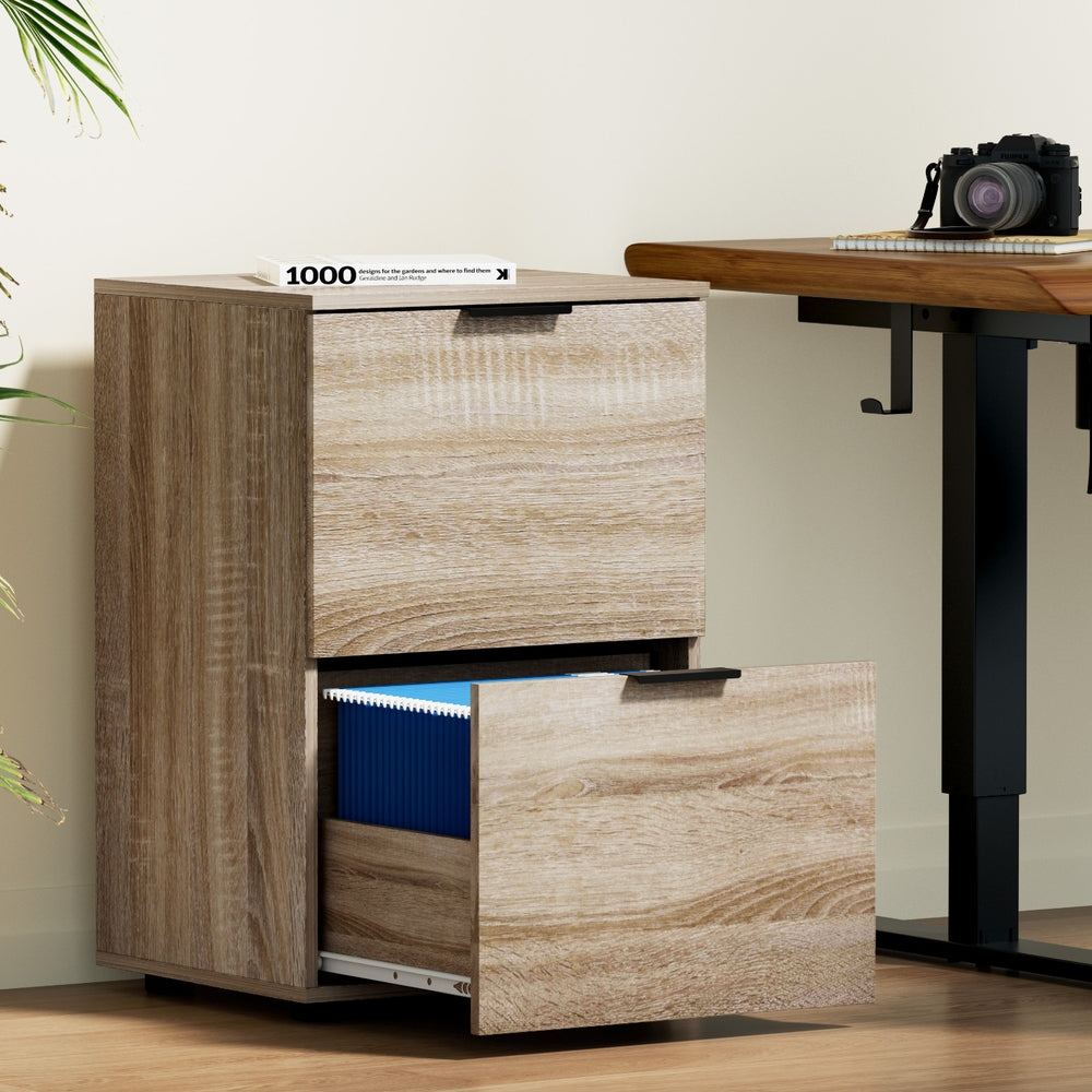 Filing Cabinet Files Storage Office Shelves File Organiser Oak 2 Drawer