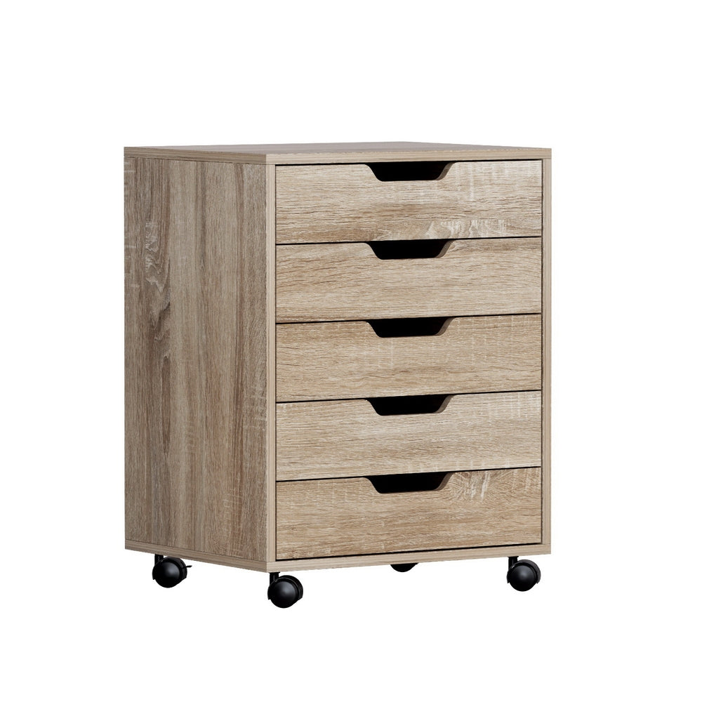 Beige colour - 5-Drawer Filing Cabinet Mobile Rolling Storage Cabinet Chest of Drawers Stand Scratch Beige