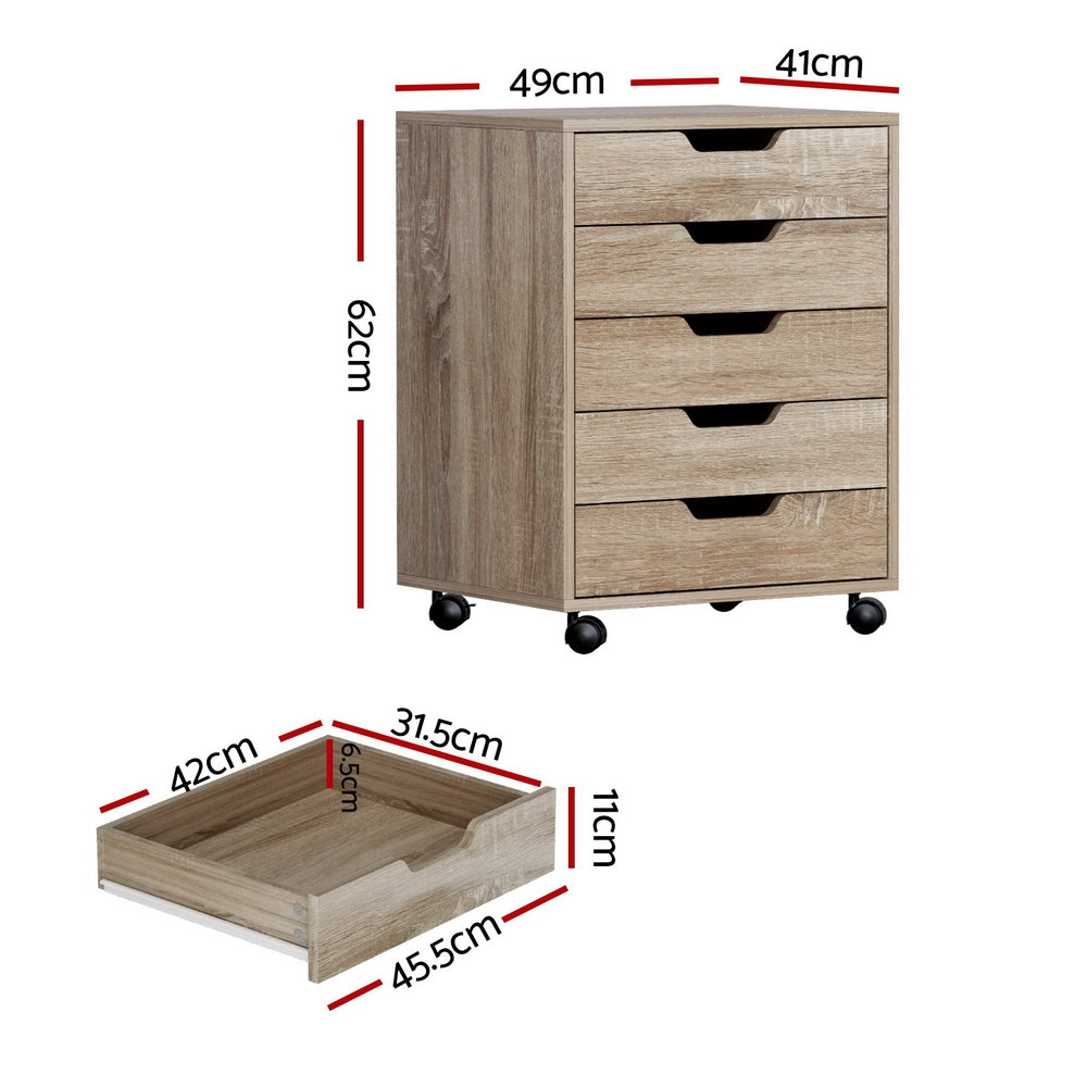 Storage Cabinets - 5-Drawer Filing Cabinet Mobile Rolling Storage Cabinet Chest of Drawers Stand Scratch Beige