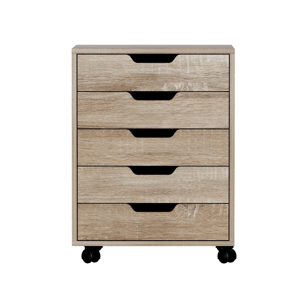 5-Drawer Filing Cabinet Mobile Rolling Storage Cabinet Chest of Drawers Stand Scratch Beige | Storage Cabinets