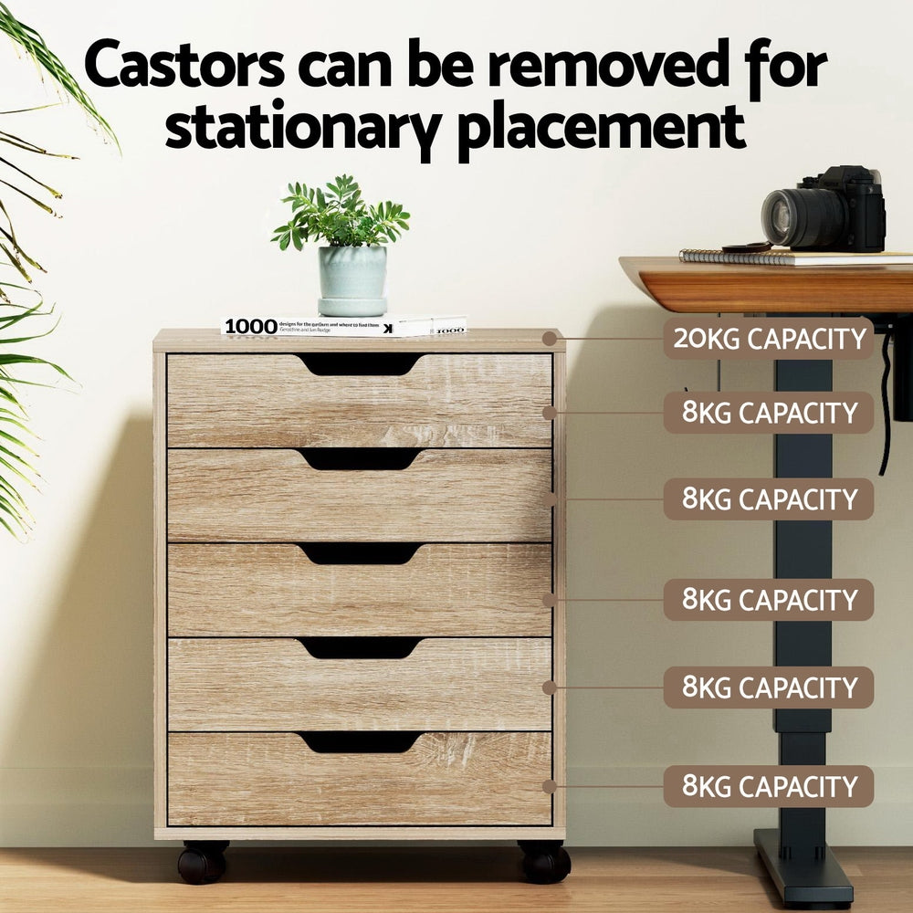 5-Drawer Filing Cabinet Mobile Rolling Storage Cabinet Chest of Drawers Stand Scratch Beige, Storage Cabinets