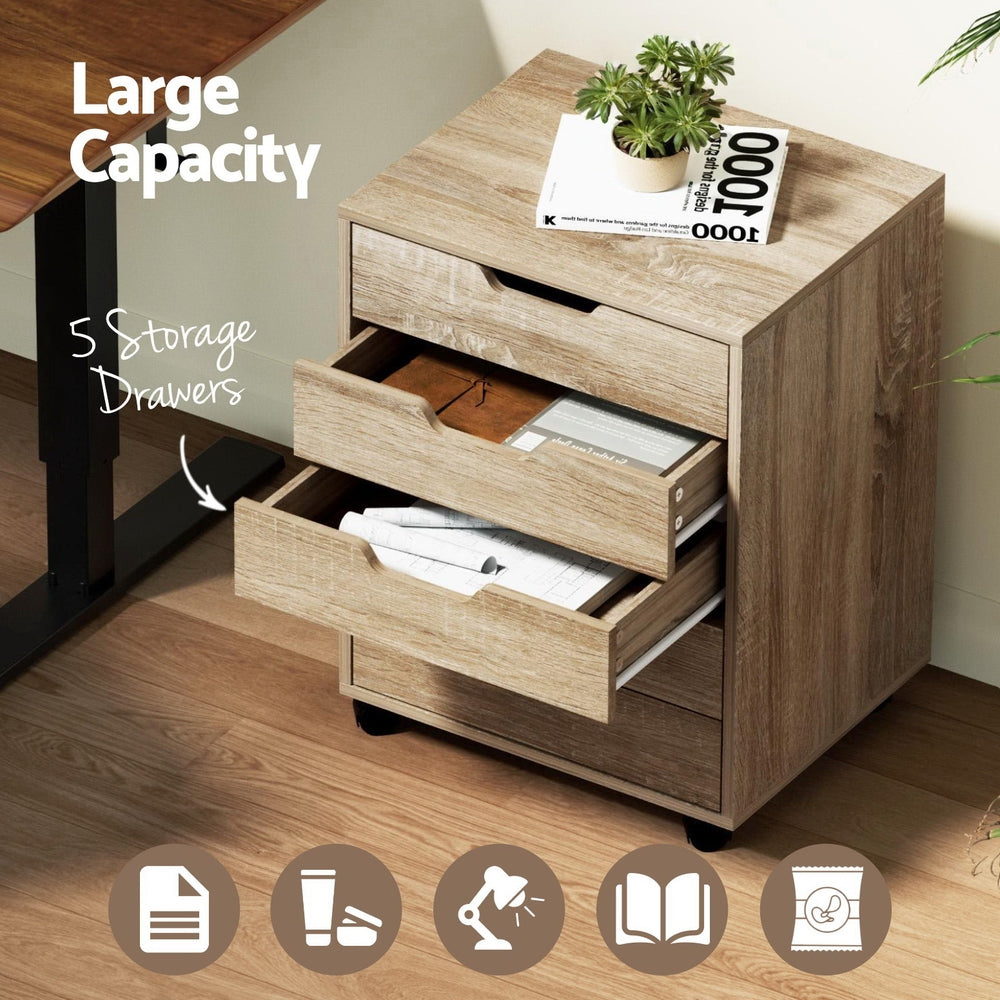 5-Drawer Filing Cabinet Mobile Rolling Storage Cabinet Chest of Drawers Stand Scratch Beige, Beige colour