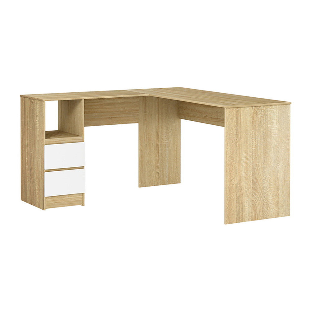 L-Shape Computer Desk 136cm Oak with Drawer Cabinet Home Office Workstation