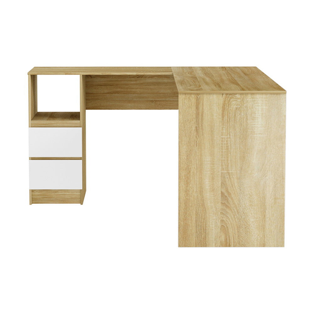 L-Shape Computer Desk 136cm Oak with Drawer Cabinet Home Office Workstation