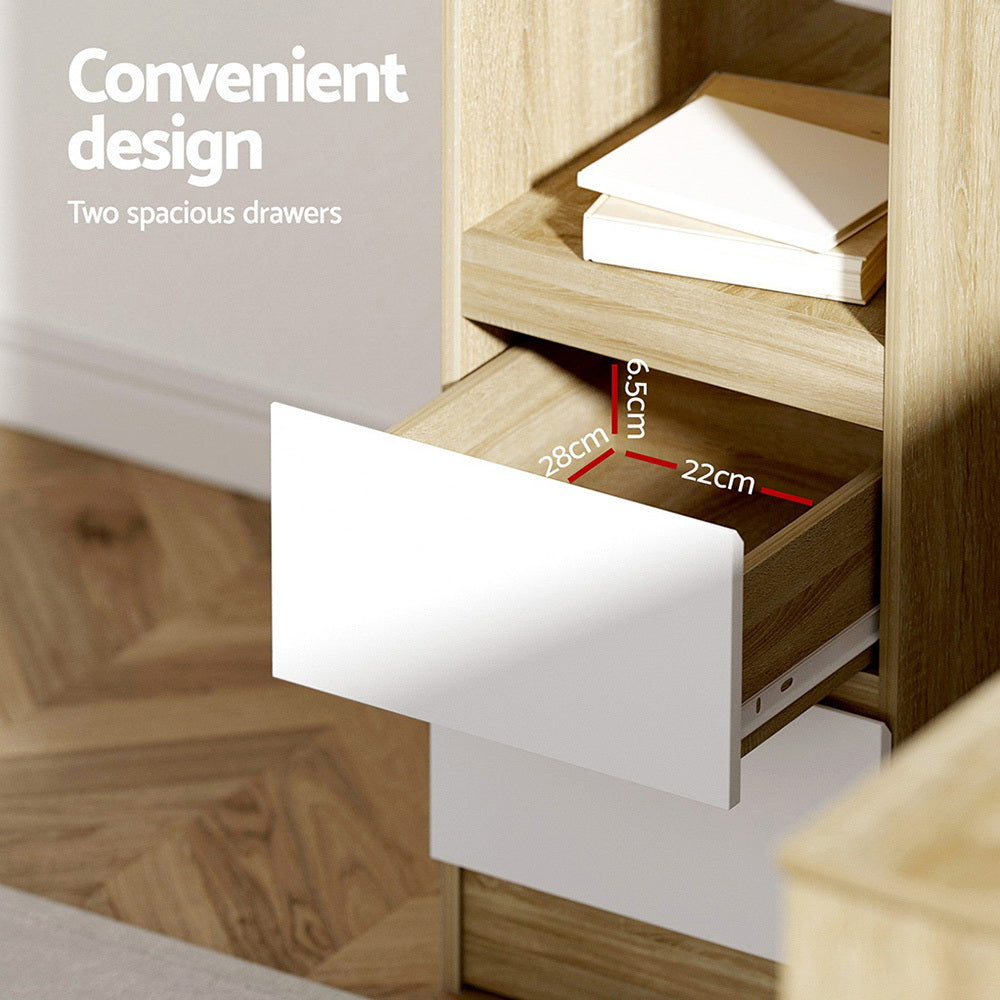 L-Shape Computer Desk 136cm Oak with Drawer Cabinet Home Office Workstation
