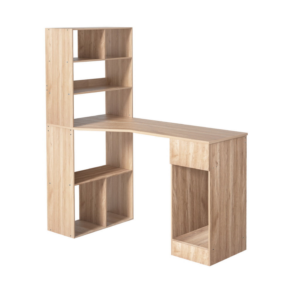 120Cm - Computer Desk with Bookshelf and Drawer Cabinet, 120CM Oak -Modern
