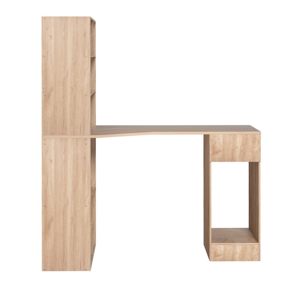 Desks - Computer Desk with Bookshelf and Drawer Cabinet, 120CM Oak -Modern