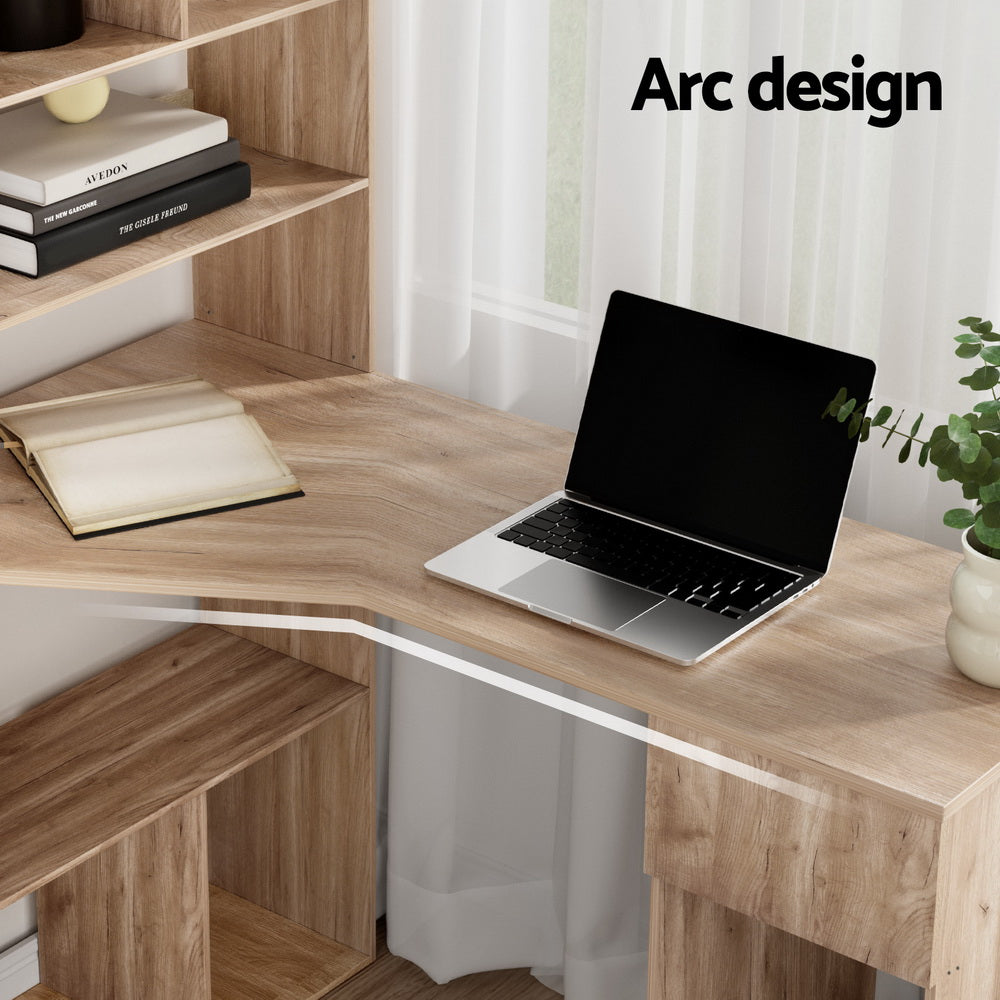 Computer Desk with Bookshelf and Drawer Cabinet, 120CM Oak -Modern | Desks