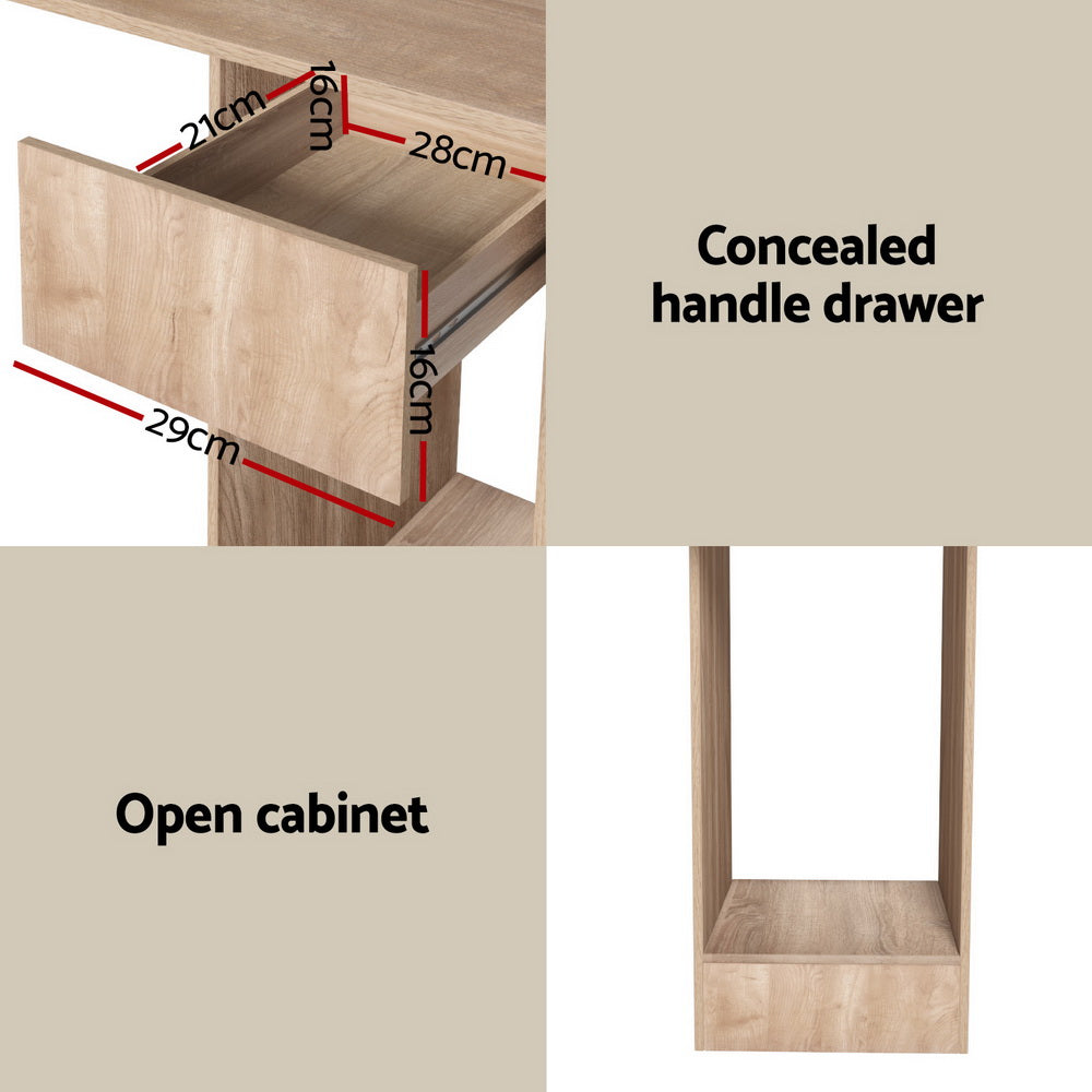 Computer Desk with Bookshelf and Drawer Cabinet, 120CM Oak -Modern | 120Cm