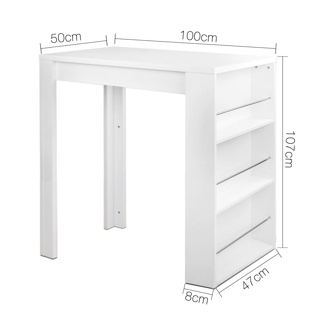 Bar Table 3-Tier Storage Shelves White | White colour