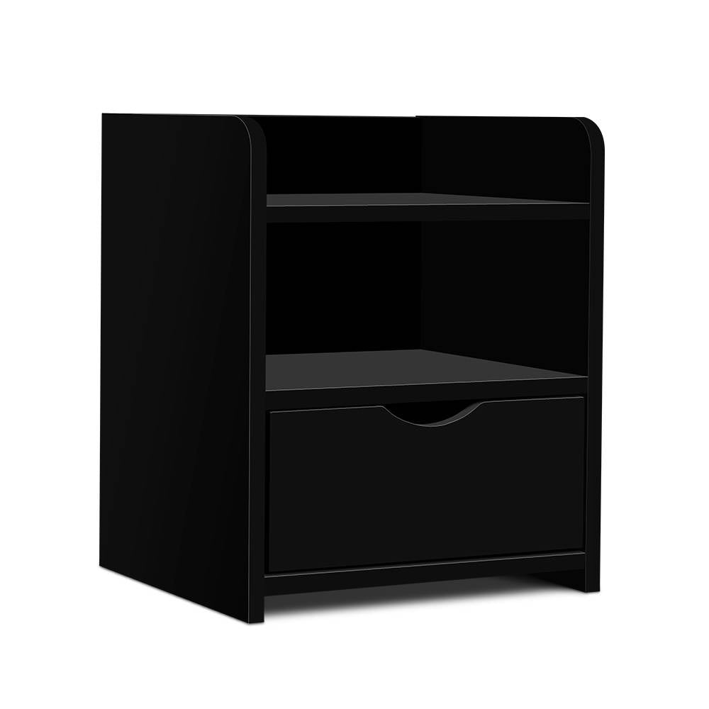Black Bedside Table1 Drawer with Shelf Modern Nightstand Unit