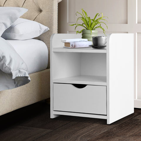 Bedside Table 1 Drawer With Shelf - Fara White