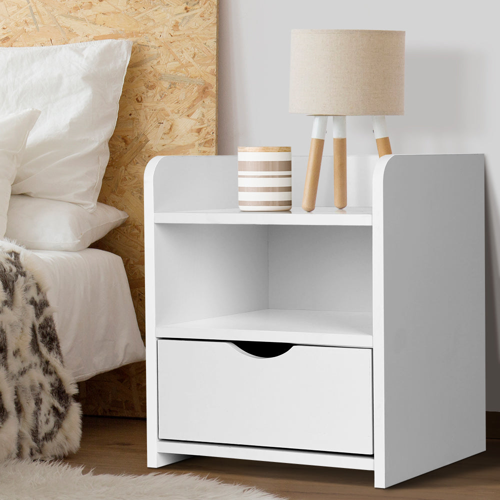 Bedside Table 1 Drawer with Shelf White Nightstand Storage Side Table