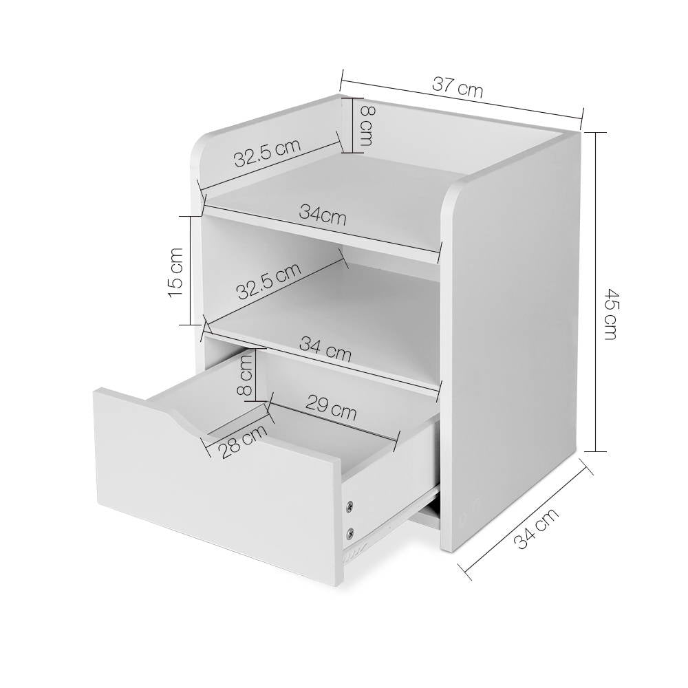 Bedside Table 1 Drawer with Shelf White Nightstand Storage Side Table