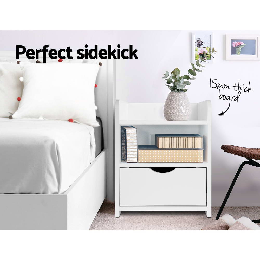 Bedside Table 1 Drawer with Shelf White Nightstand Storage Side Table