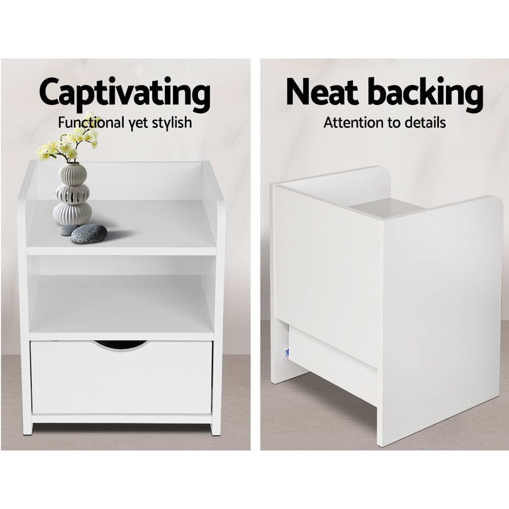 Bedside Table 1 Drawer with Shelf White Nightstand Storage Side Table