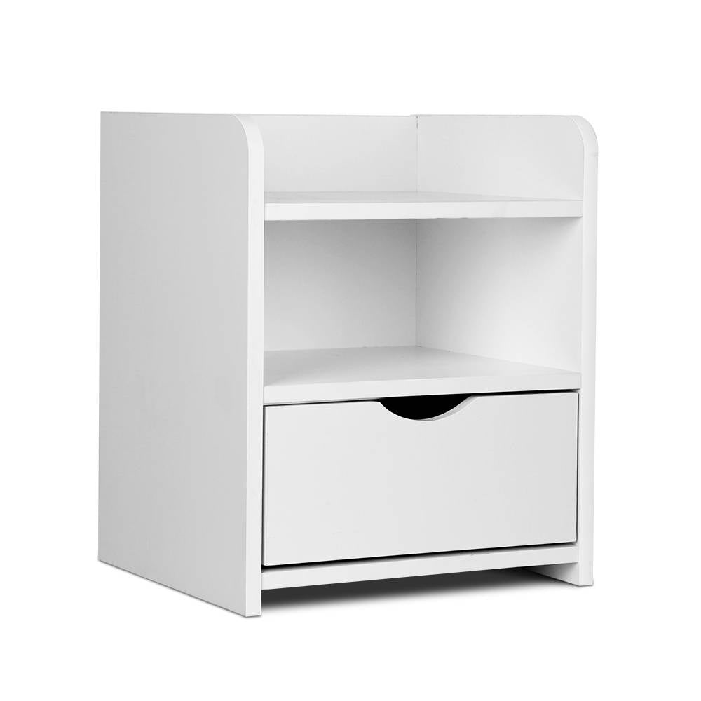 Bedside Table 1 Drawer with Shelf White Nightstand Storage Side Table