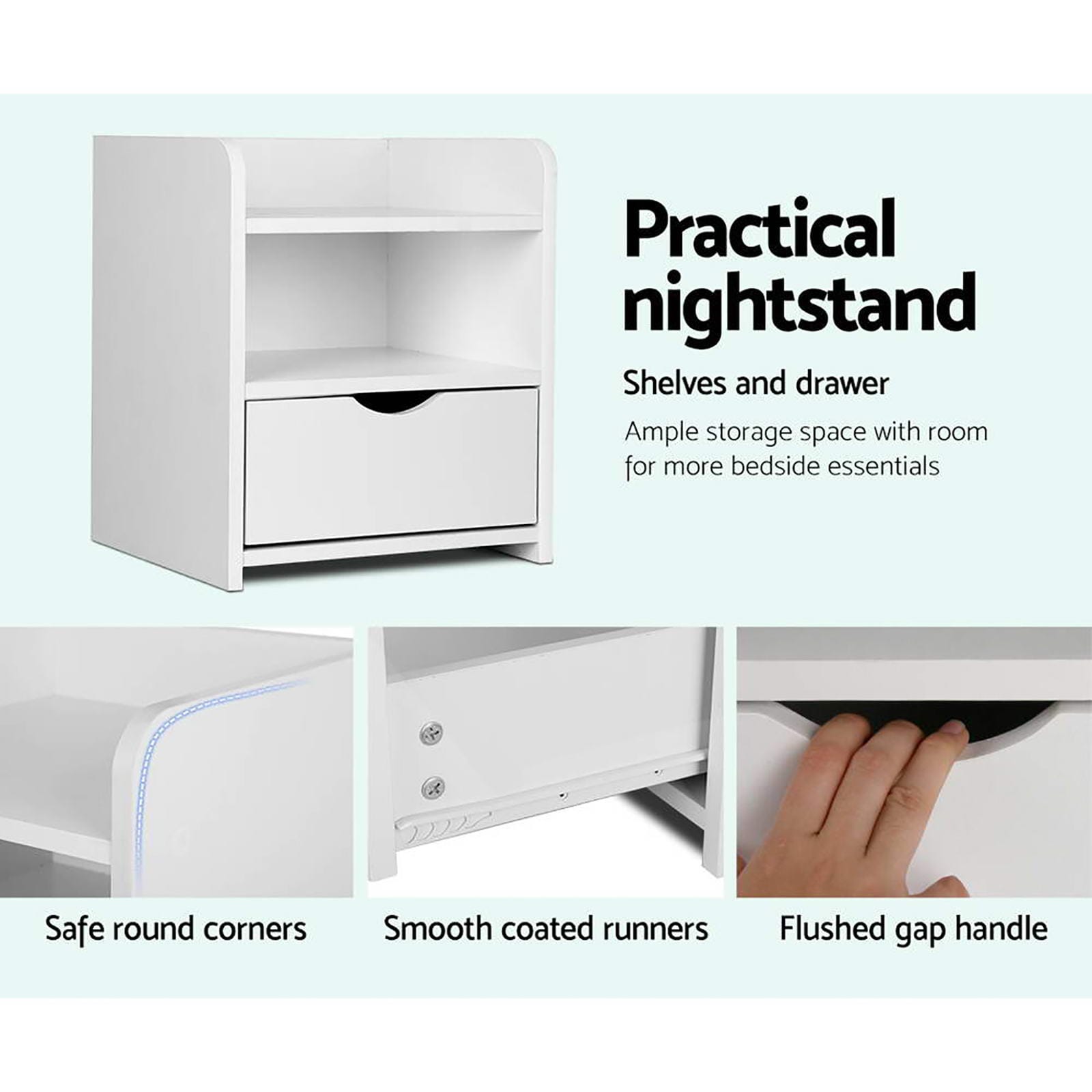 White bedside table 37x34x45cm, view 6