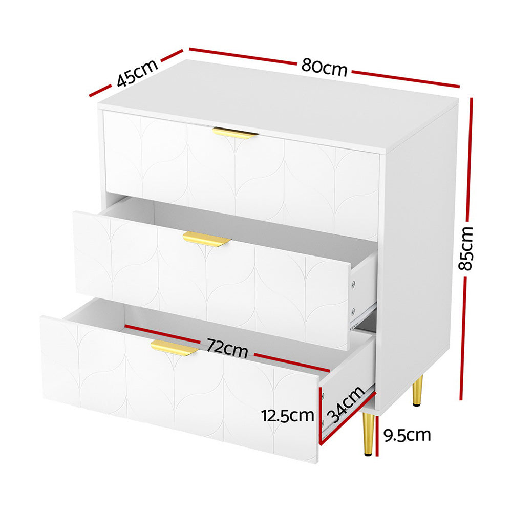 3-Drawer Chest of Drawers Lowboy Cabinet in Classic White Perfect for Bedroom, Living Room