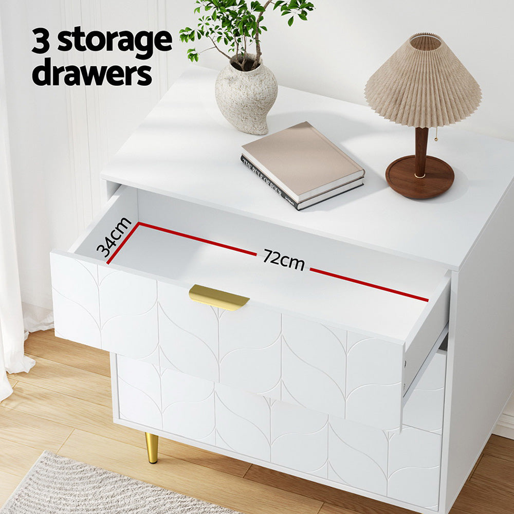 3-Drawer Chest of Drawers Lowboy Cabinet in Classic White Perfect for Bedroom, Living Room