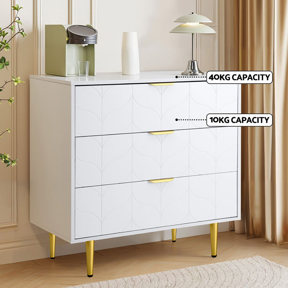 3-Drawer Chest of Drawers Lowboy Cabinet in Classic White Perfect for Bedroom, Living Room