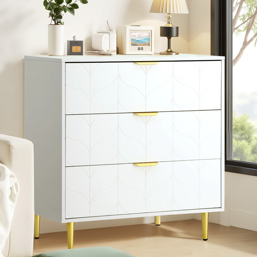 3-Drawer Chest of Drawers Lowboy Cabinet in Classic White Perfect for Bedroom, Living Room