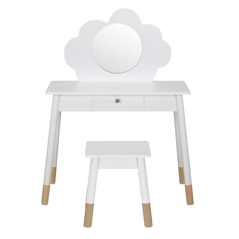 Kids Vanity Makeup Dressing Table Chair Set in Wooden White Wonderland