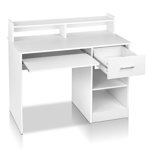 Computer Desk Shelf Drawer Cabinet White 100Cm