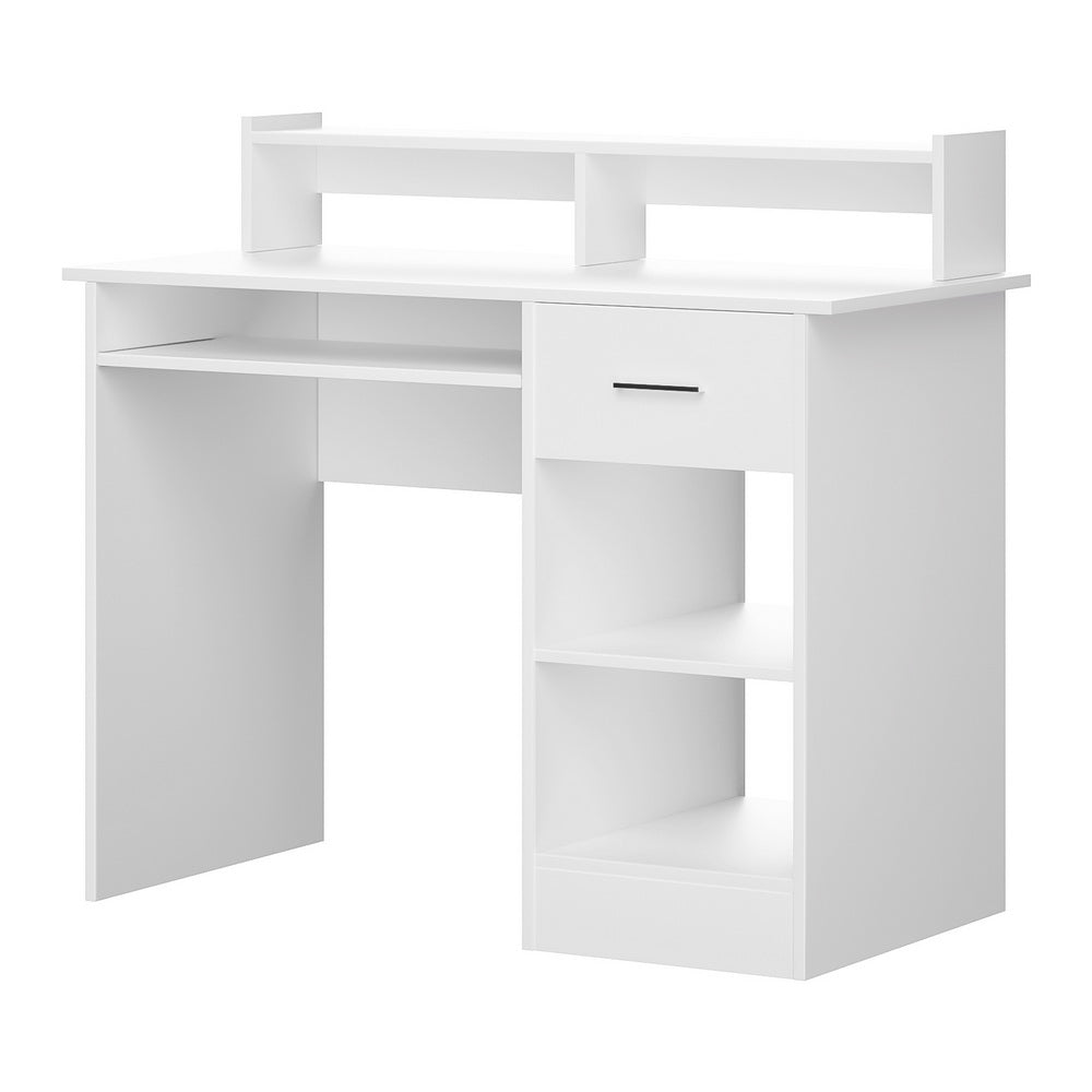 White Computer Desk 100Cm with Drawer Shelf & Storage Cabinet Home Office Furniture
