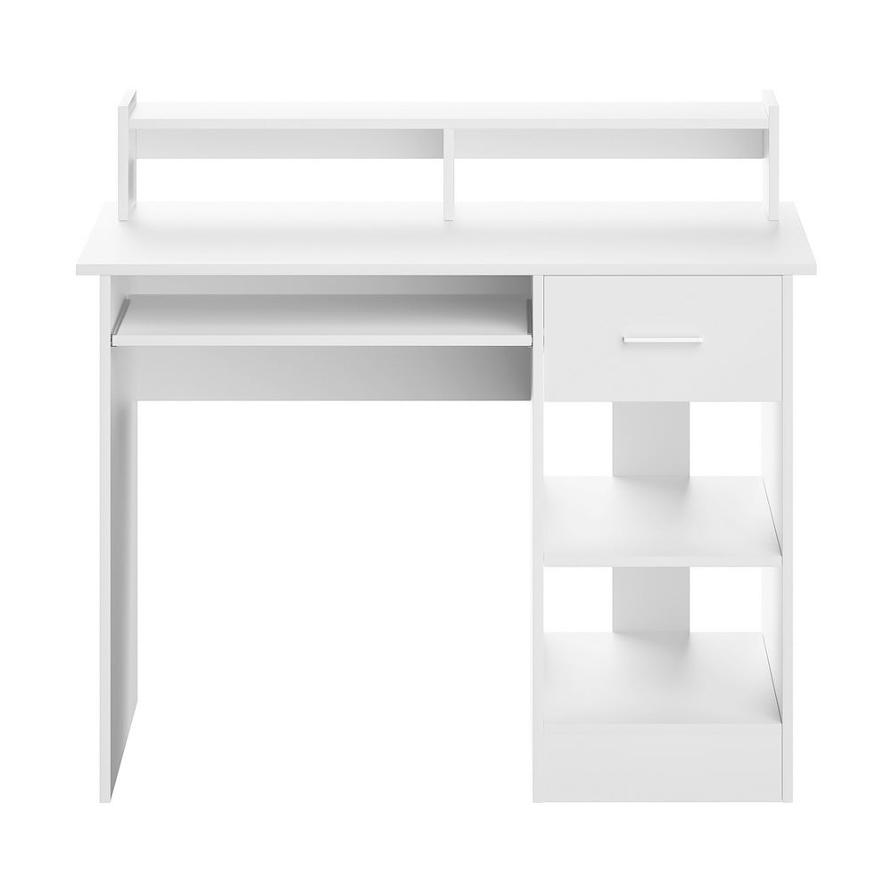 White Computer Desk 100Cm with Drawer Shelf & Storage Cabinet Home Office Furniture