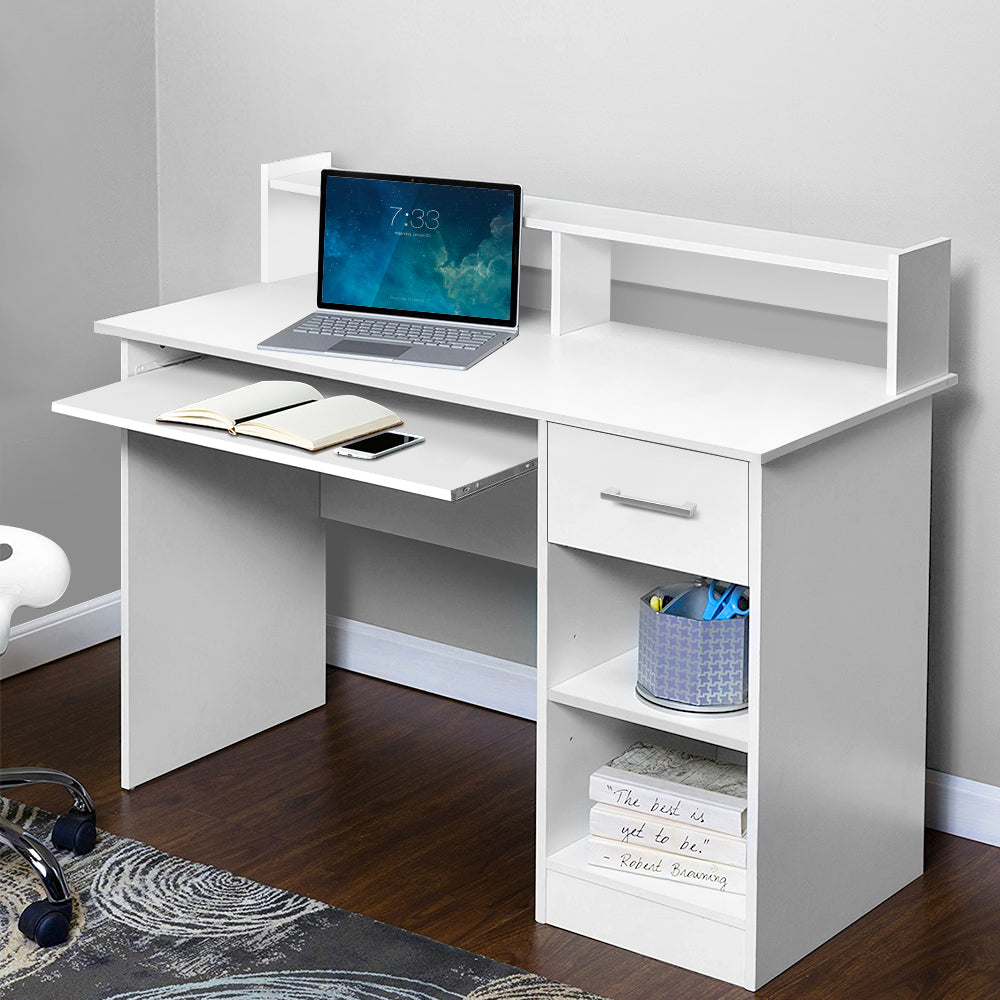 White Computer Desk 100Cm with Drawer Shelf & Storage Cabinet Home Office Furniture