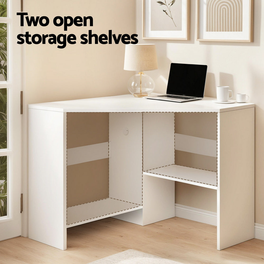 Corner Computer Desk Shelves CPU Stand L-shape Home Office Workstation Desks