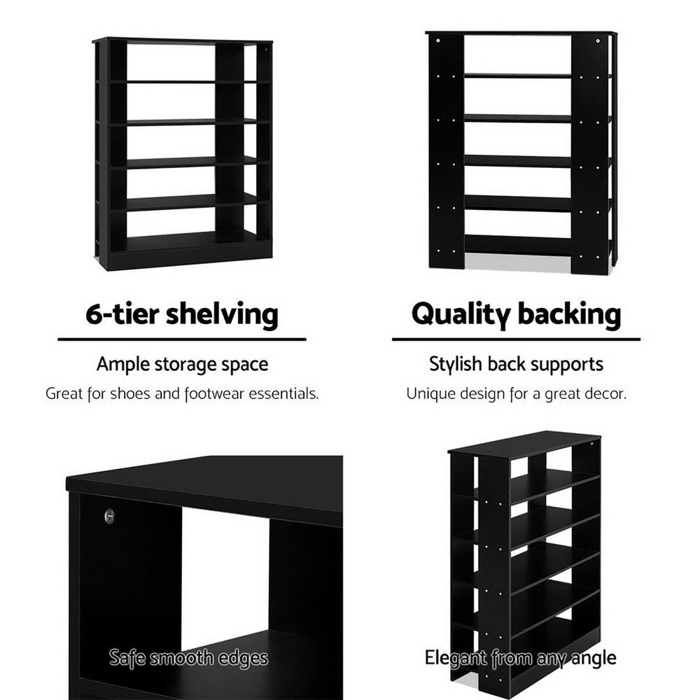 Shoe Rack Cabinet 30 Pairs 6-Tier Shelf Black