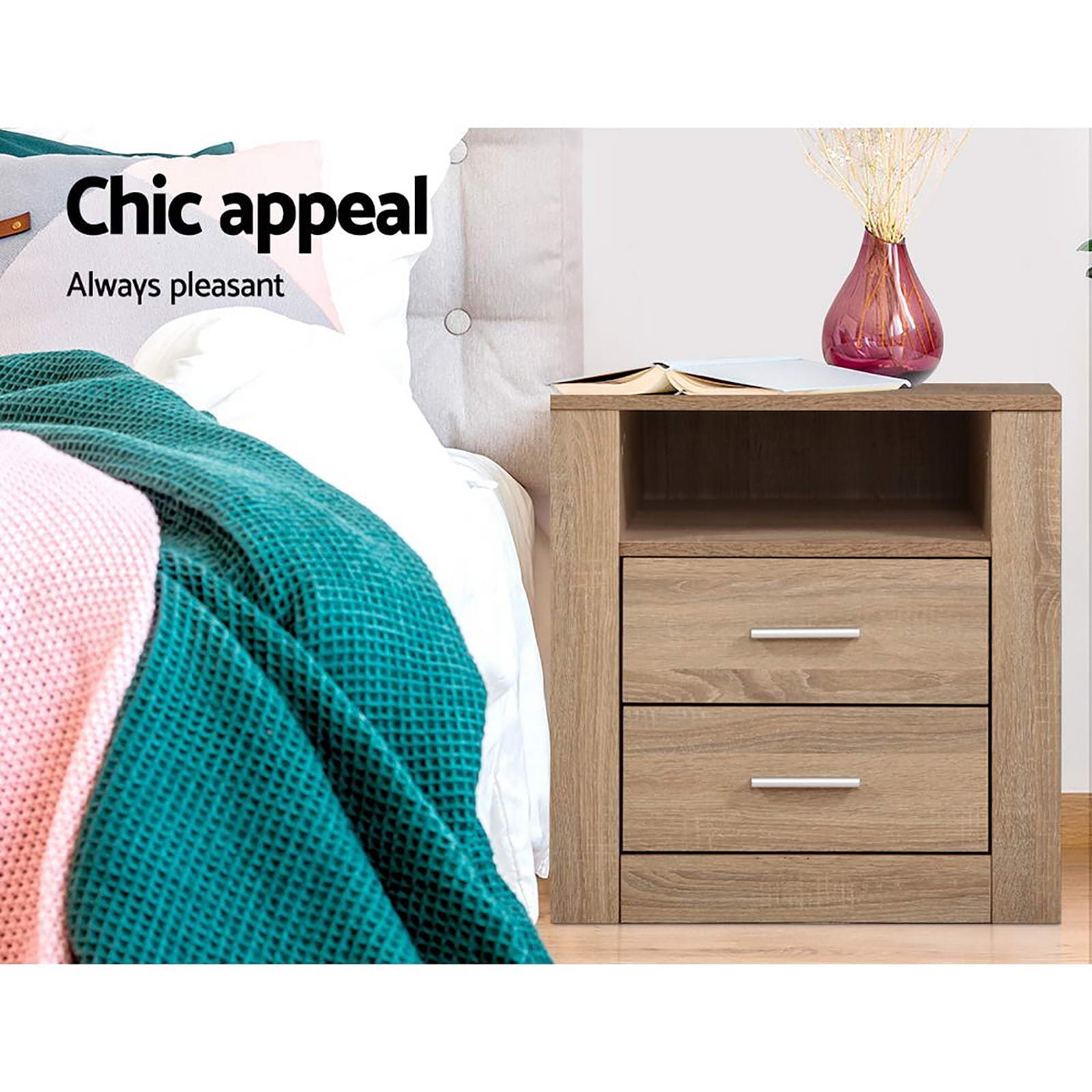 Bedside Table 2 Drawers Oak 52x40x54cm