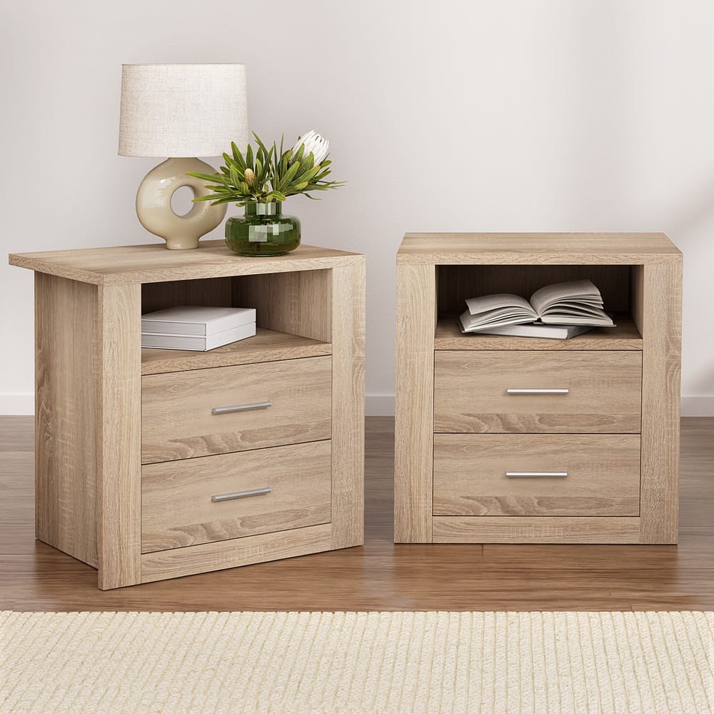 Bedside Table 2 Drawers Oak 52x40x54cm