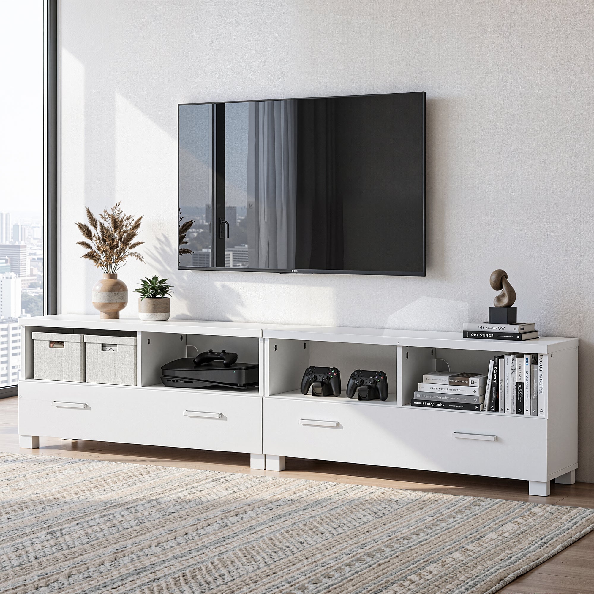 Tv Cabinet Entertainment Unit 180Cm White Eddie