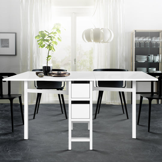 Dining Table Rectangular Extendable White - Artiss Gateleg Furni Change