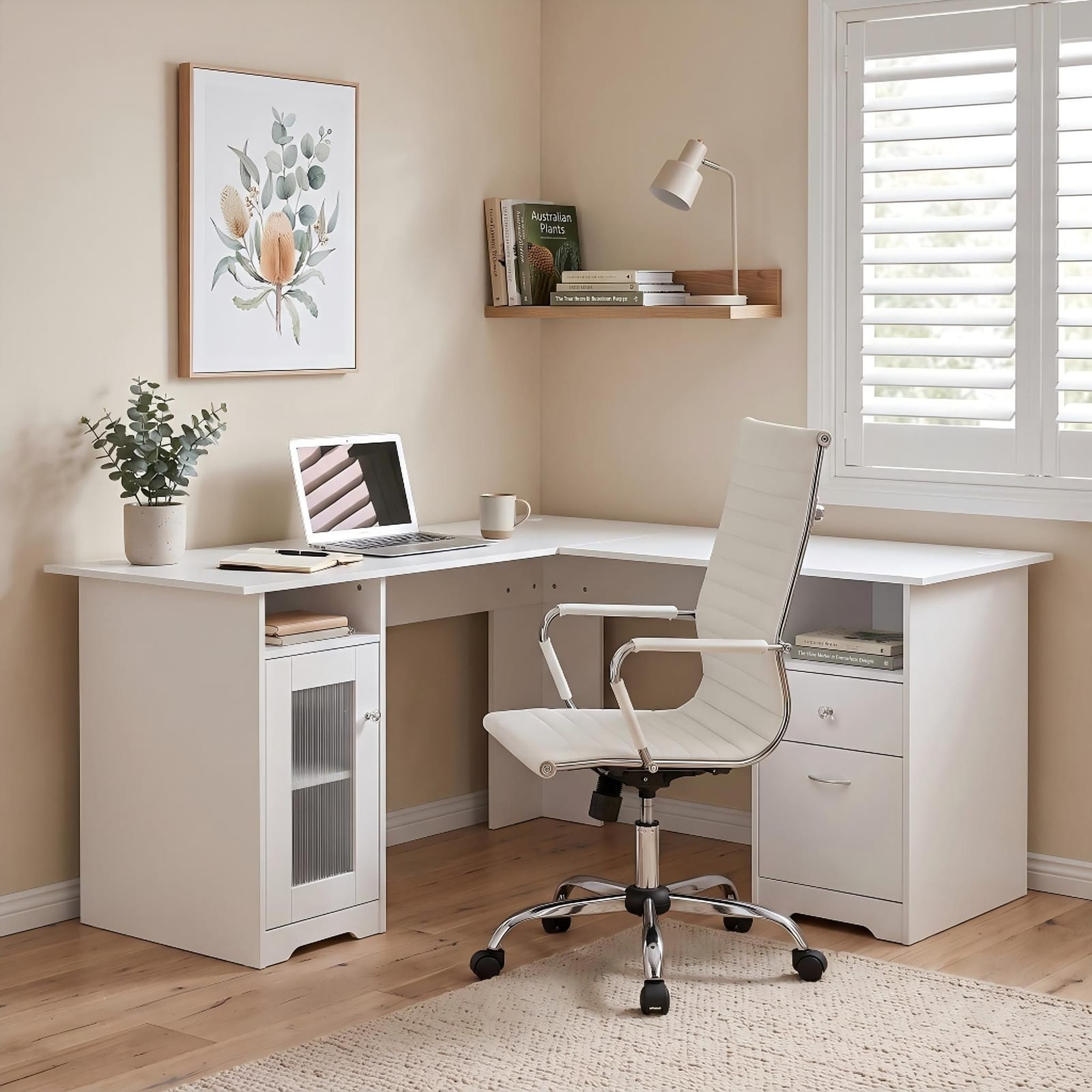 L Shaped Desk Set White 150x150x75cm