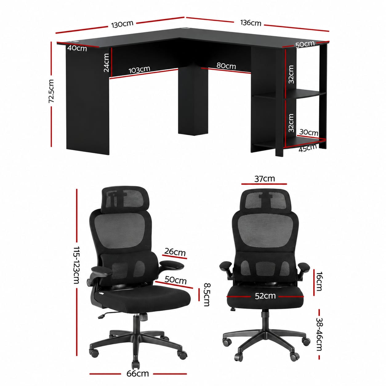 L Shaped Desk Set 136x130x72.5cm