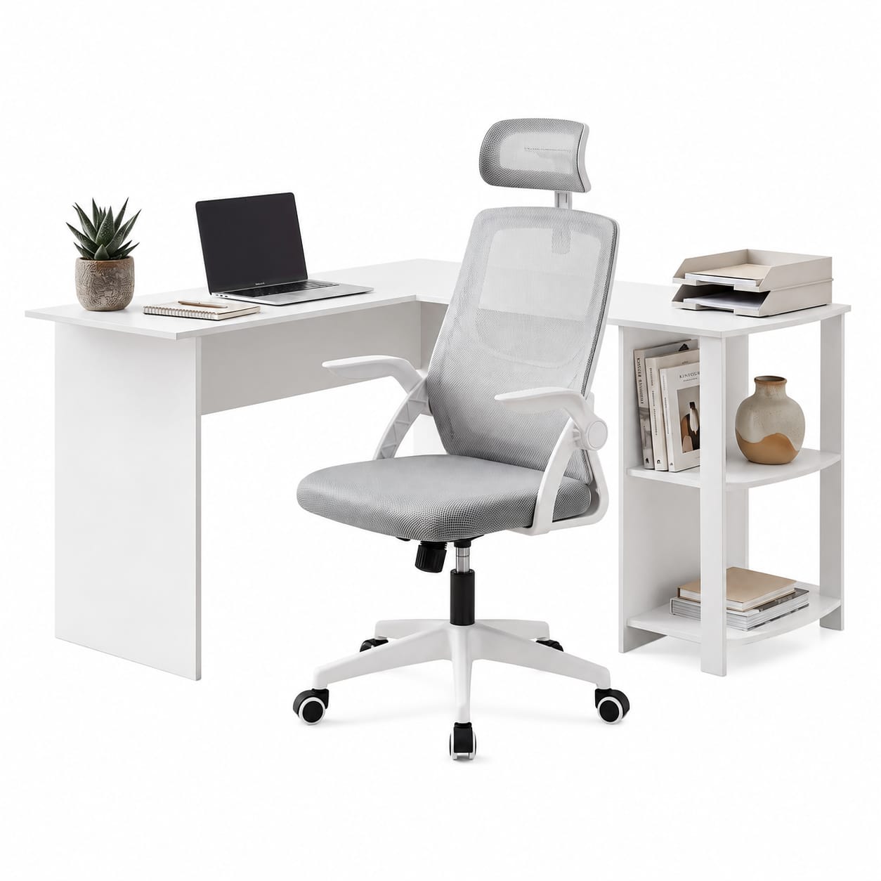 L Shaped Desk Set With Chair 136x130x72.5cm