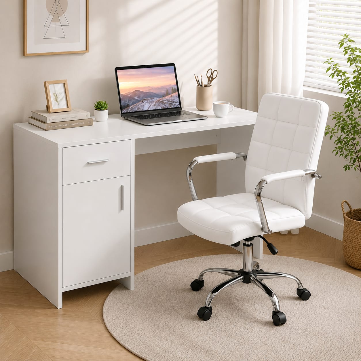 Computer Desk Set White 100x60x74cm