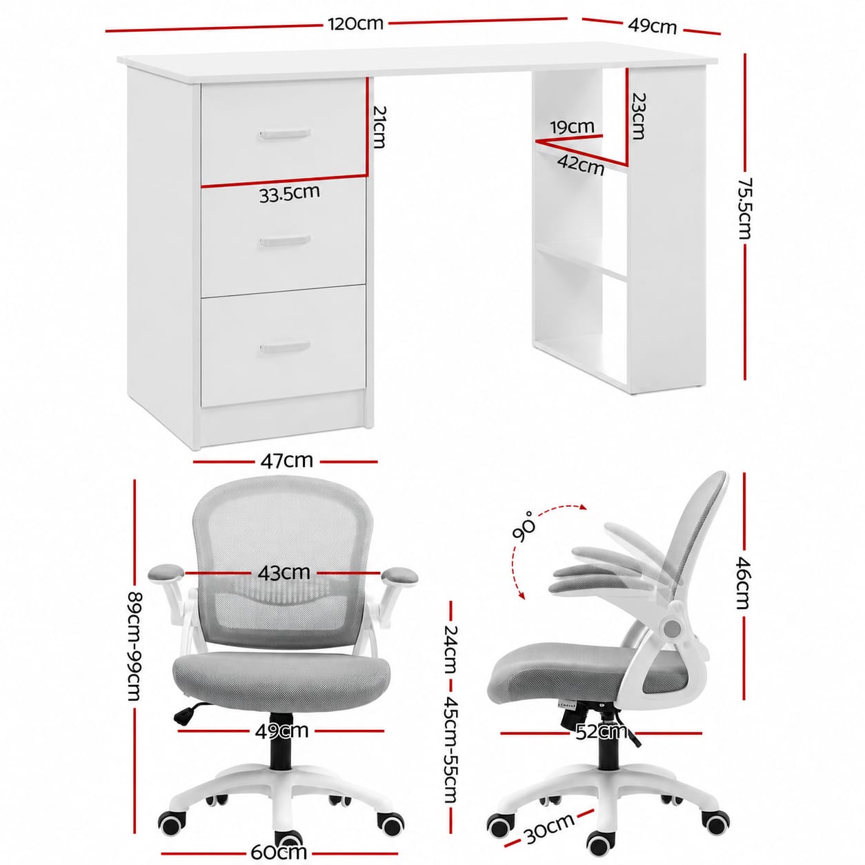 Computer Desk Set Ergonomic 120x49x75.5cm